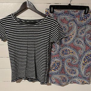 J Crew No. 2 Pencil Skirt & 100% Linen Striped Shirt